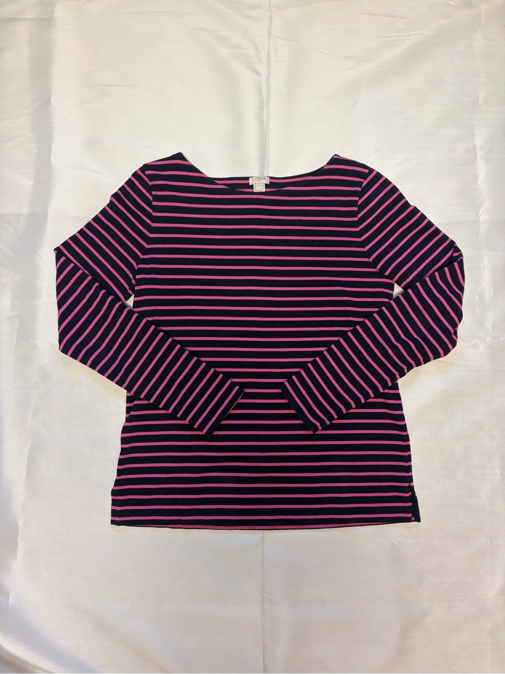 J. Crew Navy and Pink Striped Long-Sleeve Tee